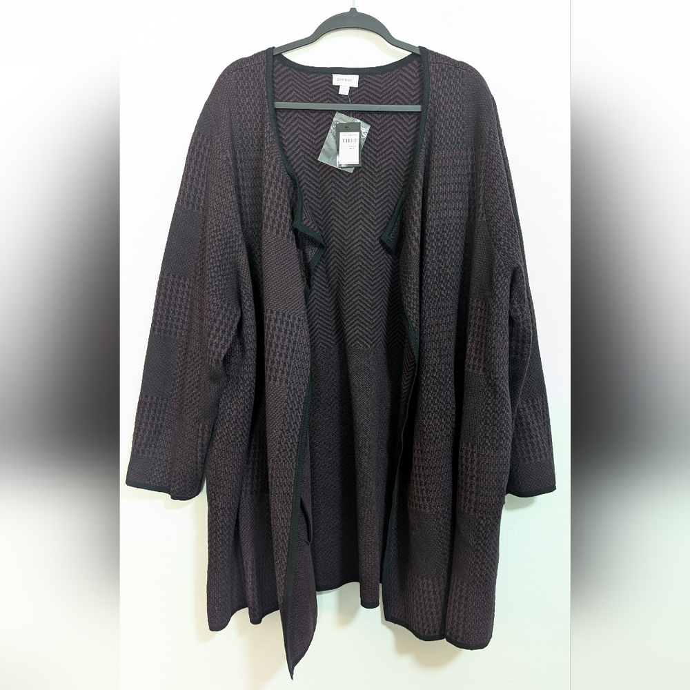 NWT Avenue Purple Houndstooth‎ "Heidi" Coatigan Open Front Sweater Size 26/28